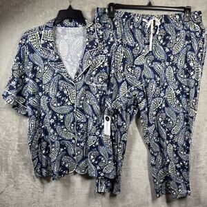 Liz Claiborne NEW Women 2 Piece Pajama Set XXL Blue Capri Pant Short Sleeve